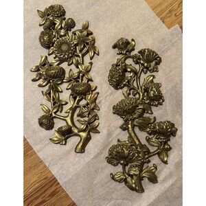 1970s Sun FLOWERS BRANCH WALL ART MCM Vintage 2 Piece Gold Color @ 20 Inches